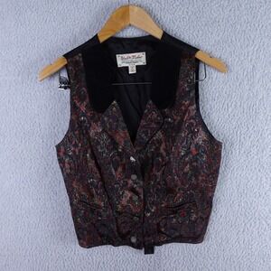 Wah Maker Vintage Collection Mens Paisley Tapestry Vest Velvet Collar Red Blue M
